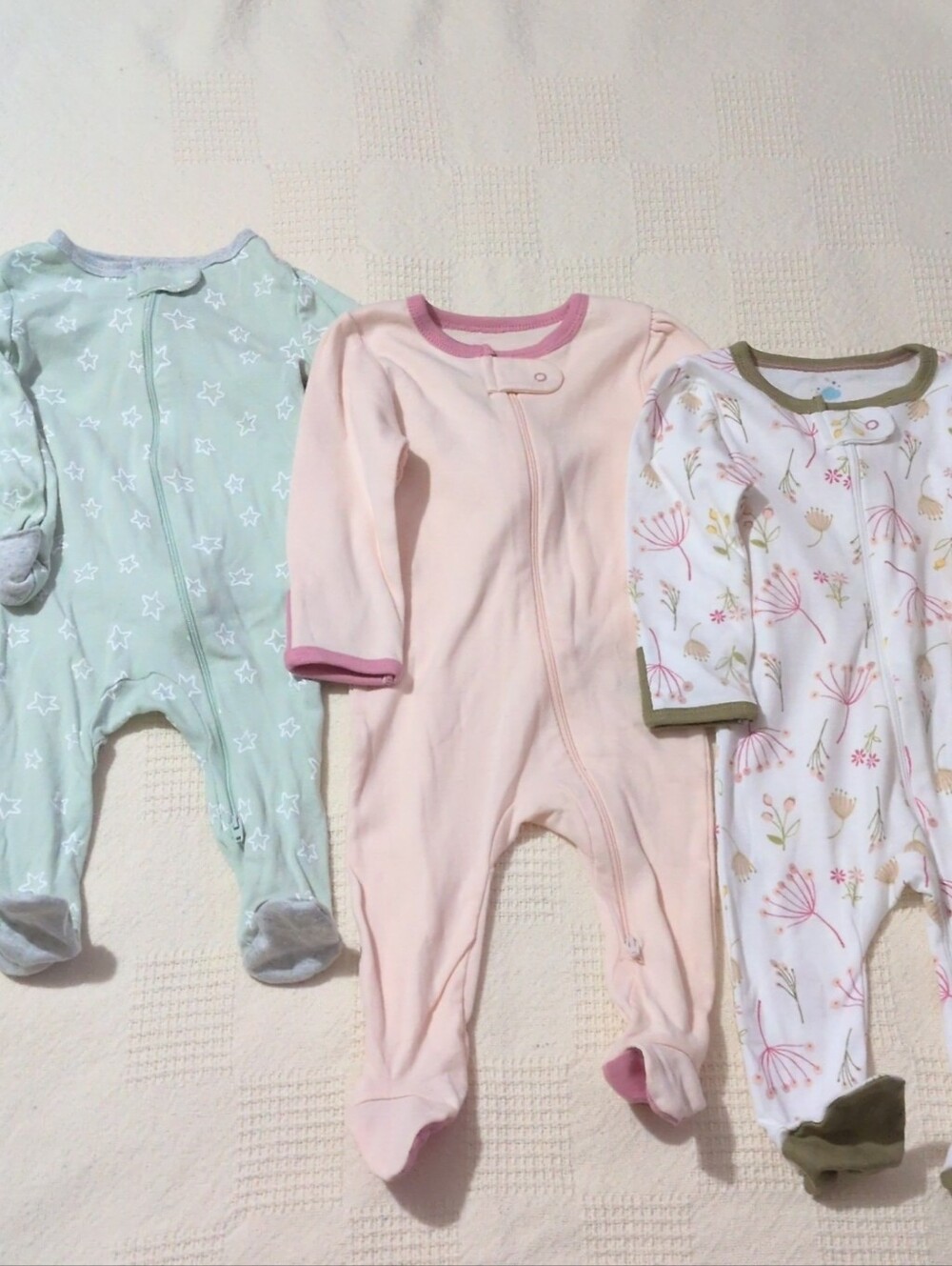 Cloud Island 3-Pack Footed One-Pieces in Pastel Green, Pink & Floral 3-6 Months